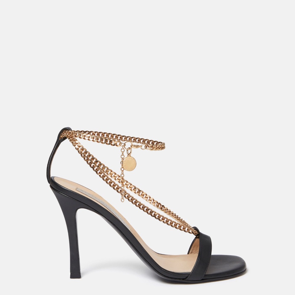 Stella McCartney Black and Gold Heels with Chain Detail